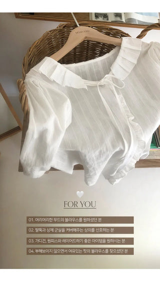 Hetren Frill Collar Neck Button Ribbon String Blouse