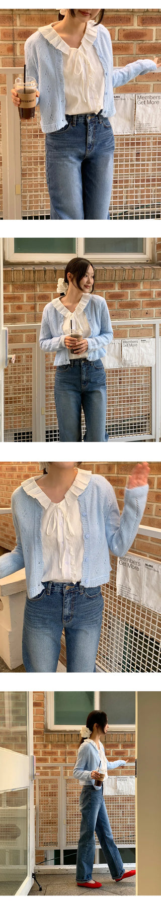Hetren Frill Collar Neck Button Ribbon String Blouse