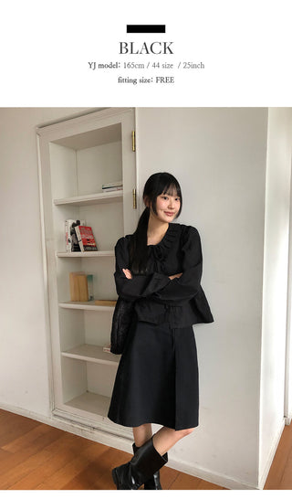 Hetren Frill Collar Neck Button Ribbon String Blouse