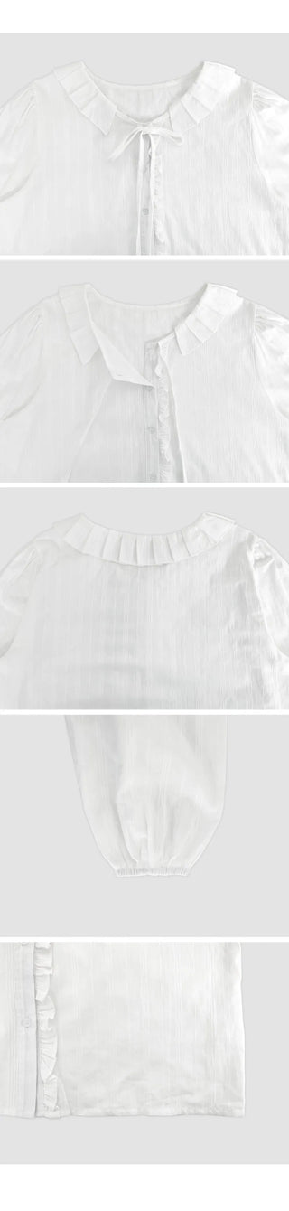 Hetren Frill Collar Neck Button Ribbon String Blouse
