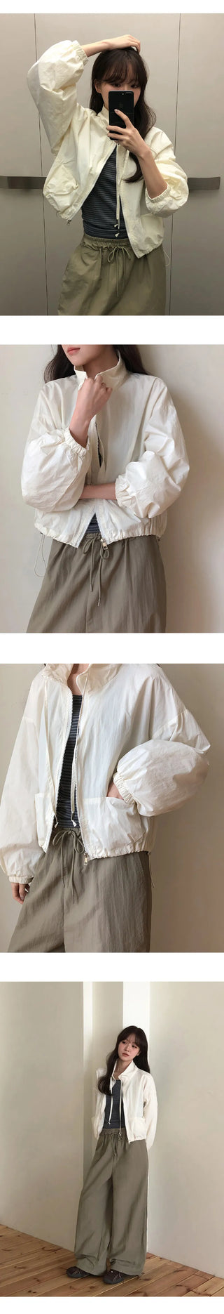 Rotain Loose Fit String High Neck Nylon Jumper
