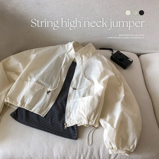 Rotain Loose Fit String High Neck Nylon Jumper