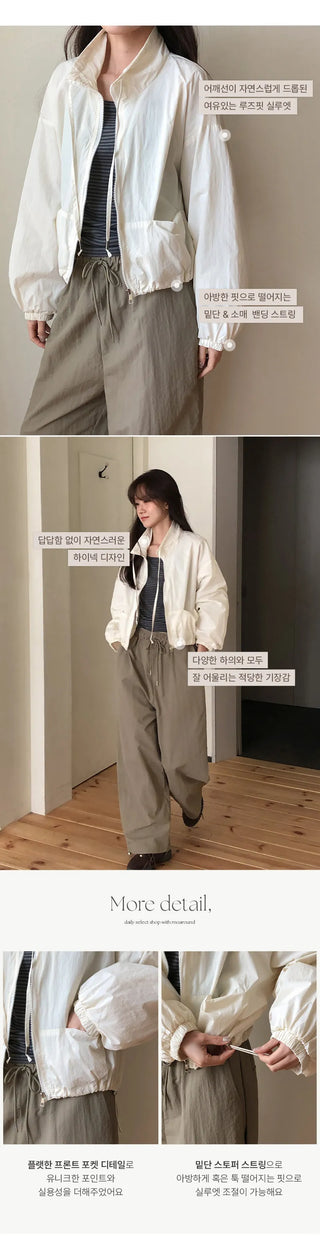 Rotain Loose Fit String High Neck Nylon Jumper