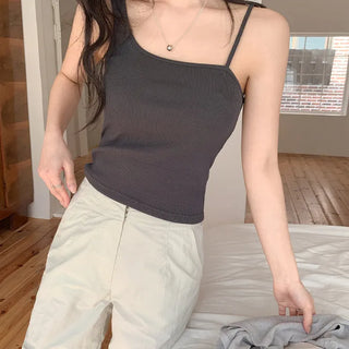 Nerodin Square Neck Asymmetrical Ribbed Sleeveless Top
