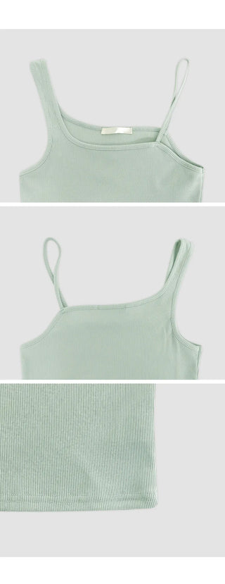 Nerodin Square Neck Asymmetrical Ribbed Sleeveless Top
