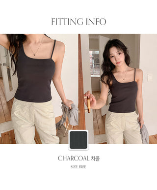 Nerodin Square Neck Asymmetrical Ribbed Sleeveless Top