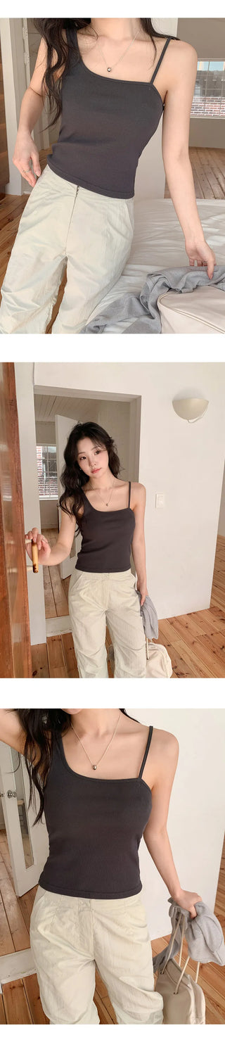 Nerodin Square Neck Asymmetrical Ribbed Sleeveless Top