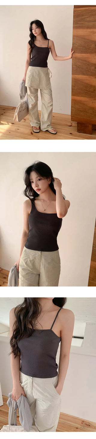 Nerodin Square Neck Asymmetrical Ribbed Sleeveless Top