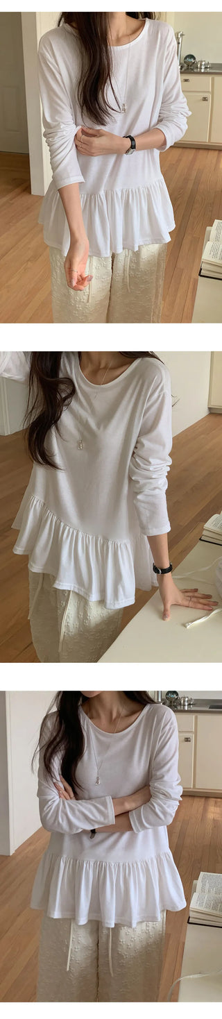 Lottize Frill Round Long Sleeve T shirt
