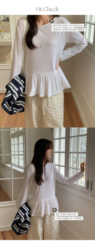 Lottize Frill Round Long Sleeve T shirt