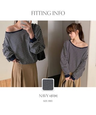 Rokven Loose Fit Striped One Shoulder Sweatshirt