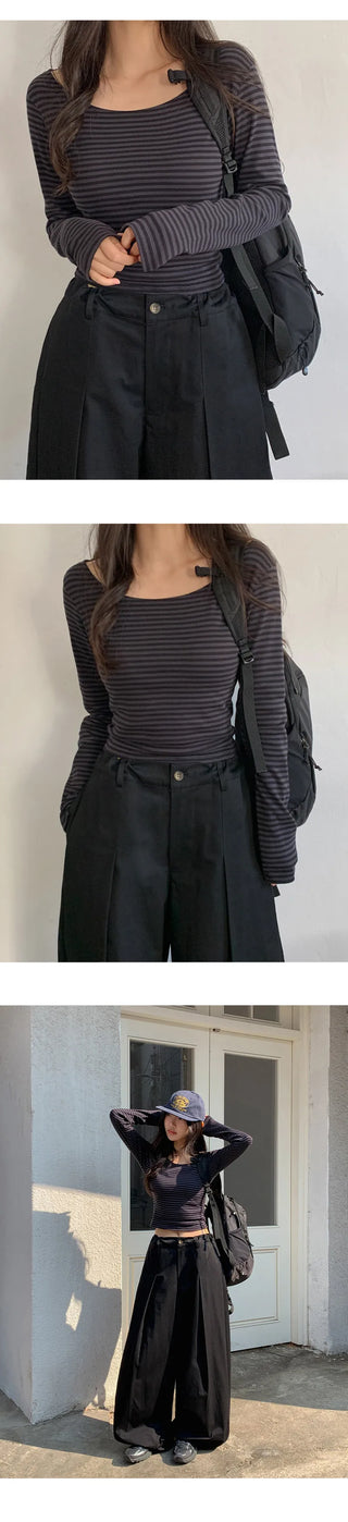 Forabin U neck Striped Slim Fit Long Sleeve T shirt