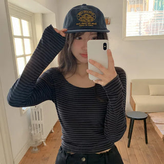 Forabin U neck Striped Slim Fit Long Sleeve T shirt