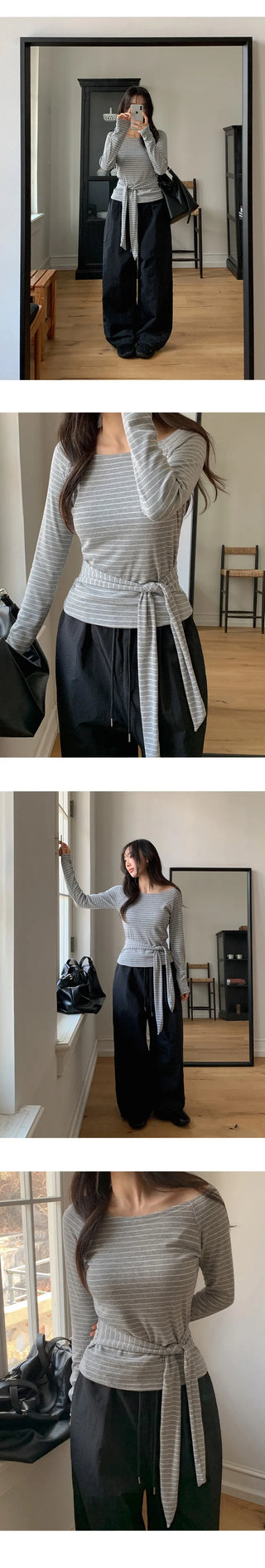 Terrines Striped Tie Raglan Long Sleeve T shirt