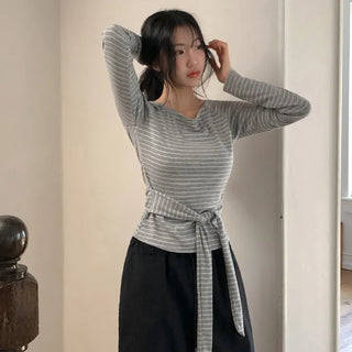 Terrines Striped Tie Raglan Long Sleeve T shirt