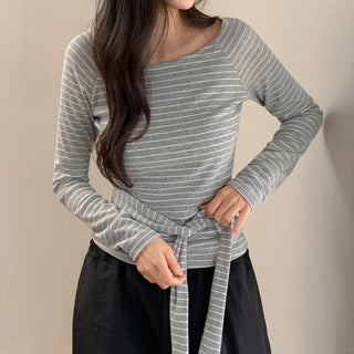 Terrines Striped Tie Raglan Long Sleeve T shirt
