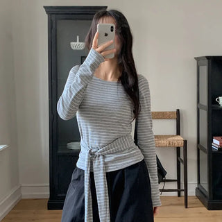 Terrines Striped Tie Raglan Long Sleeve T shirt
