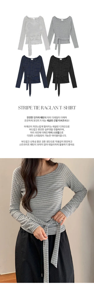 Terrines Striped Tie Raglan Long Sleeve T shirt