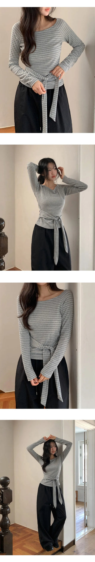 Terrines Striped Tie Raglan Long Sleeve T shirt