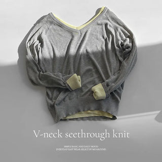 Hardain Double V neck See through Raglan Knit