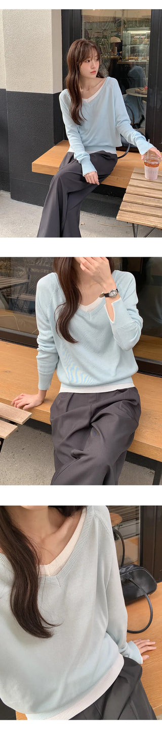 Hardain Double V neck See through Raglan Knit