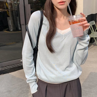 Hardain Double V neck See through Raglan Knit