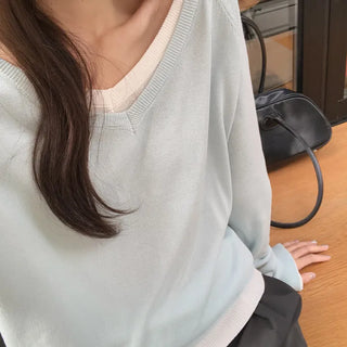 Hardain Double V neck See through Raglan Knit