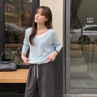 Hardain Double V neck See through Raglan Knit