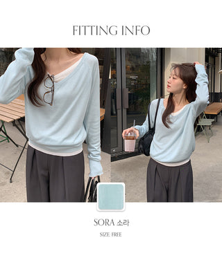 Hardain Double V neck See through Raglan Knit
