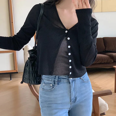 Mint V neck See through Long sleeve Cardigan