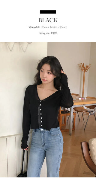 Mint V neck See through Long sleeve Cardigan