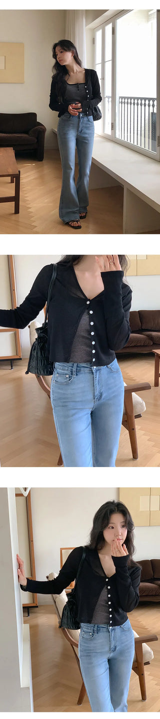 Mint V neck See through Long sleeve Cardigan