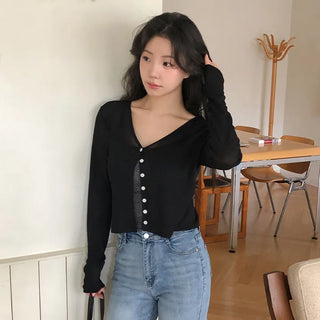 Mint V neck See through Long sleeve Cardigan