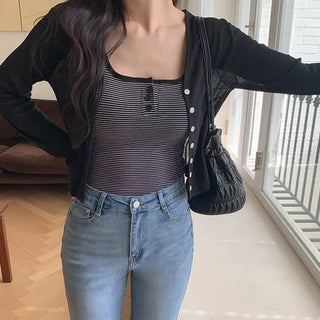 Mint V neck See through Long sleeve Cardigan