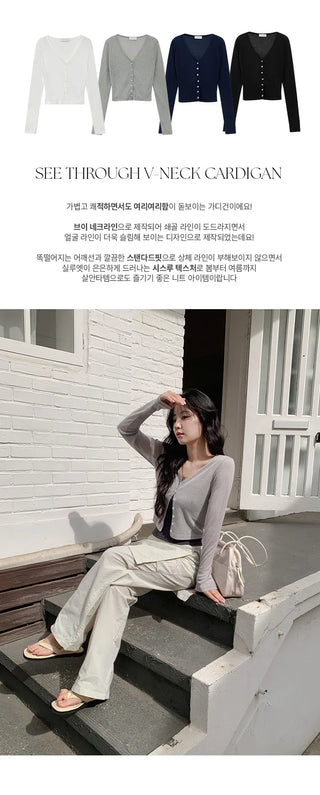 Mint V neck See through Long sleeve Cardigan