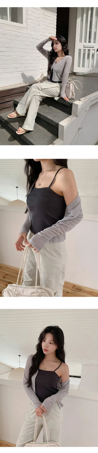 Mint V neck See through Long sleeve Cardigan