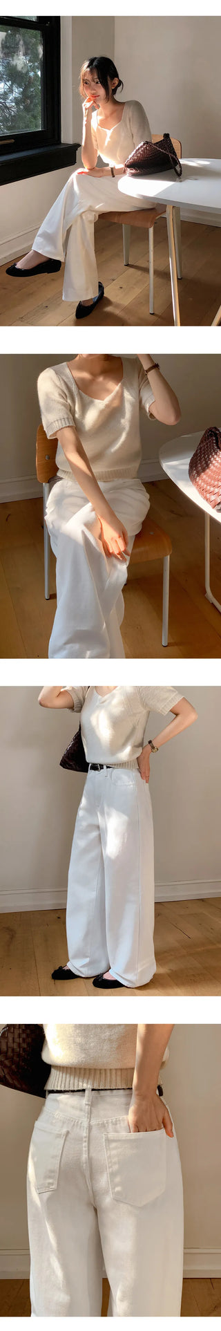 Rotven Hidden Elastic Waist Cotton Wide Pants