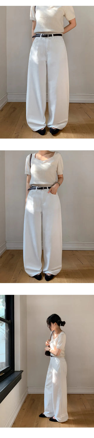 Rotven Hidden Elastic Waist Cotton Wide Pants