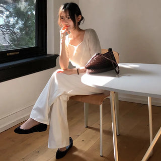 Rotven Hidden Elastic Waist Cotton Wide Pants