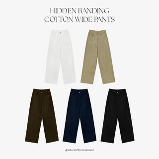 Rotven Hidden Elastic Waist Cotton Wide Pants