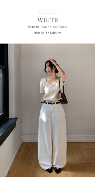 Rotven Hidden Elastic Waist Cotton Wide Pants