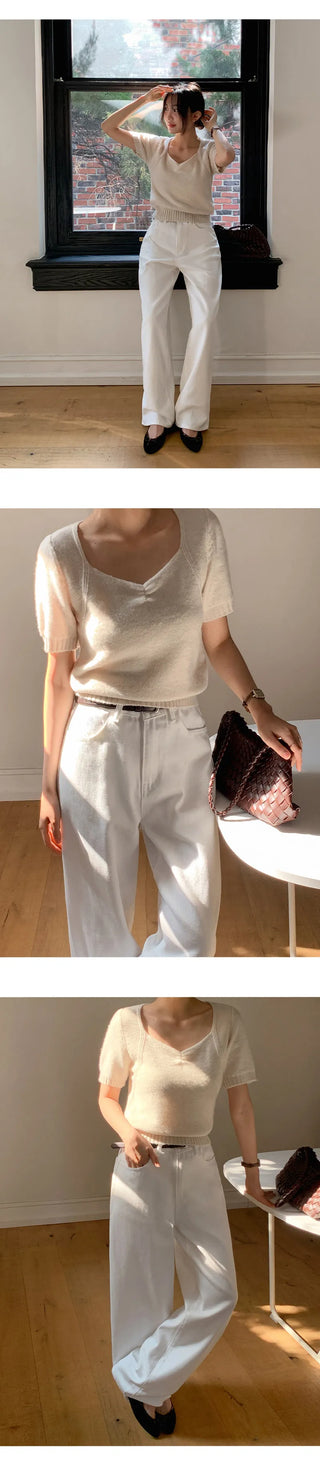 Rotven Hidden Elastic Waist Cotton Wide Pants