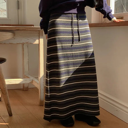 Beot Banded Striped Knit Maxi Long Skirt