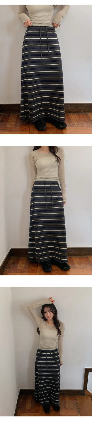 Beot Banded Striped Knit Maxi Long Skirt