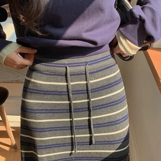 Beot Banded Striped Knit Maxi Long Skirt