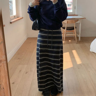Beot Banded Striped Knit Maxi Long Skirt