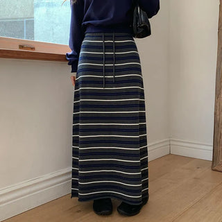 Beot Banded Striped Knit Maxi Long Skirt