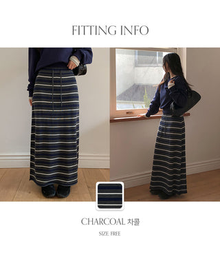 Beot Banded Striped Knit Maxi Long Skirt