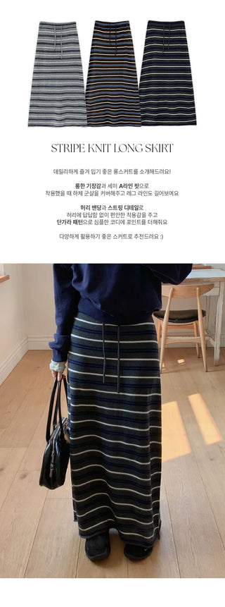 Beot Banded Striped Knit Maxi Long Skirt