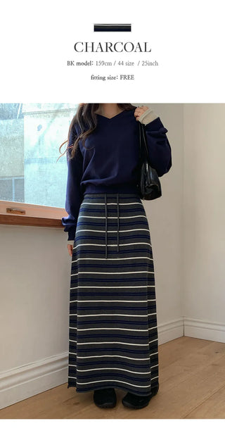 Beot Banded Striped Knit Maxi Long Skirt